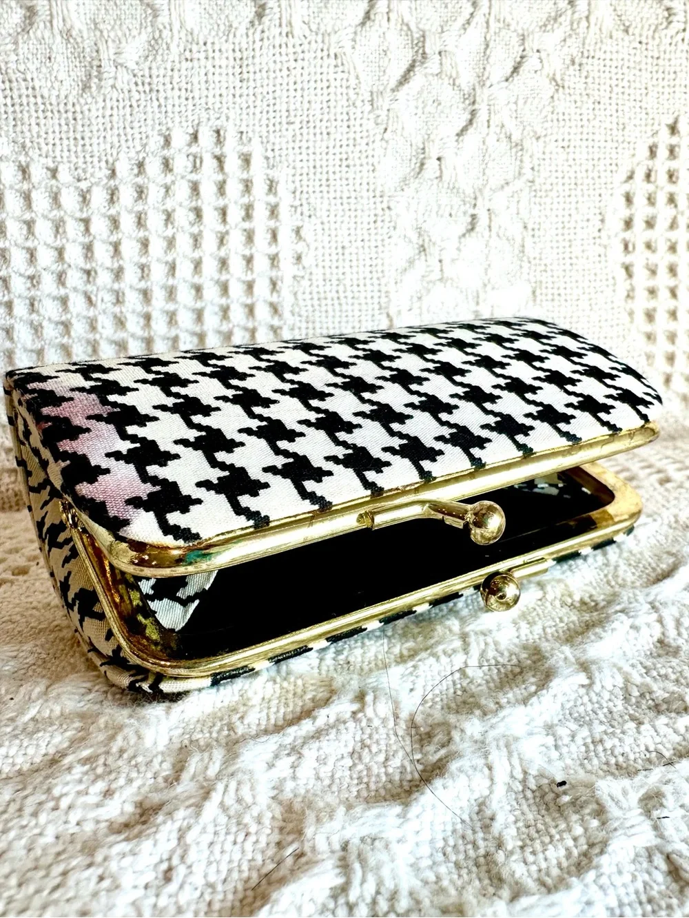 Black & White Houndstooth Accessory Set(Phone,Lipstick Case w Mirror,Keyes,Coin)